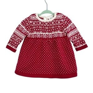 Hanna Andersson Fair Isle Knit Dress Sz 60 (0–3M) Red Holiday Sweater Dress NWT‎